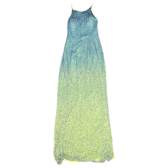 Vintage Mia Bella size M Y2K Blue green Sequin 100% Silk Elegant  Evening gown - Picture 1 of 10